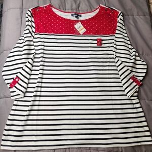 Karen Scott Sport Tee Striped 3/4 Length Sleeve